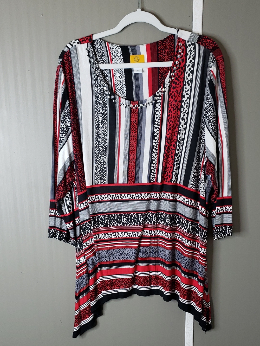 Ruby Rd. Animal Print Striped Tunic Mixed-Pattern Scoop Neck 3X
